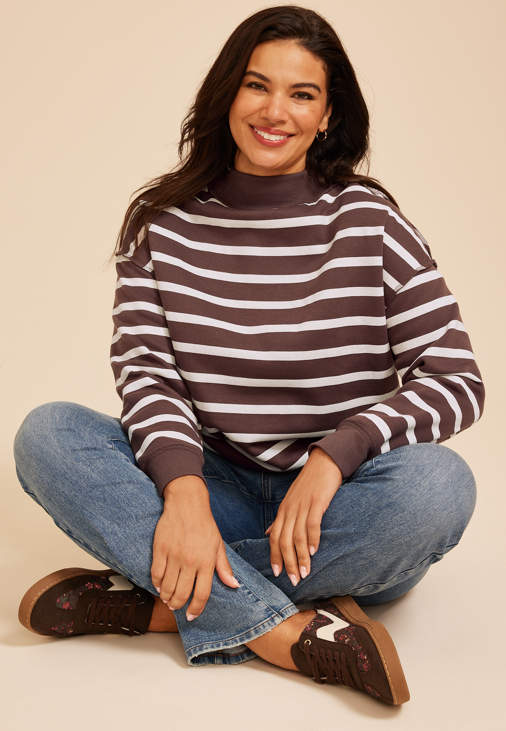 Plus Size Mock Neck Reversible Sweatshirt, C2580, large