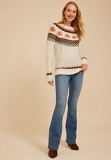 Pumpkin Fair Isle Pullover Sweater, C1008, small