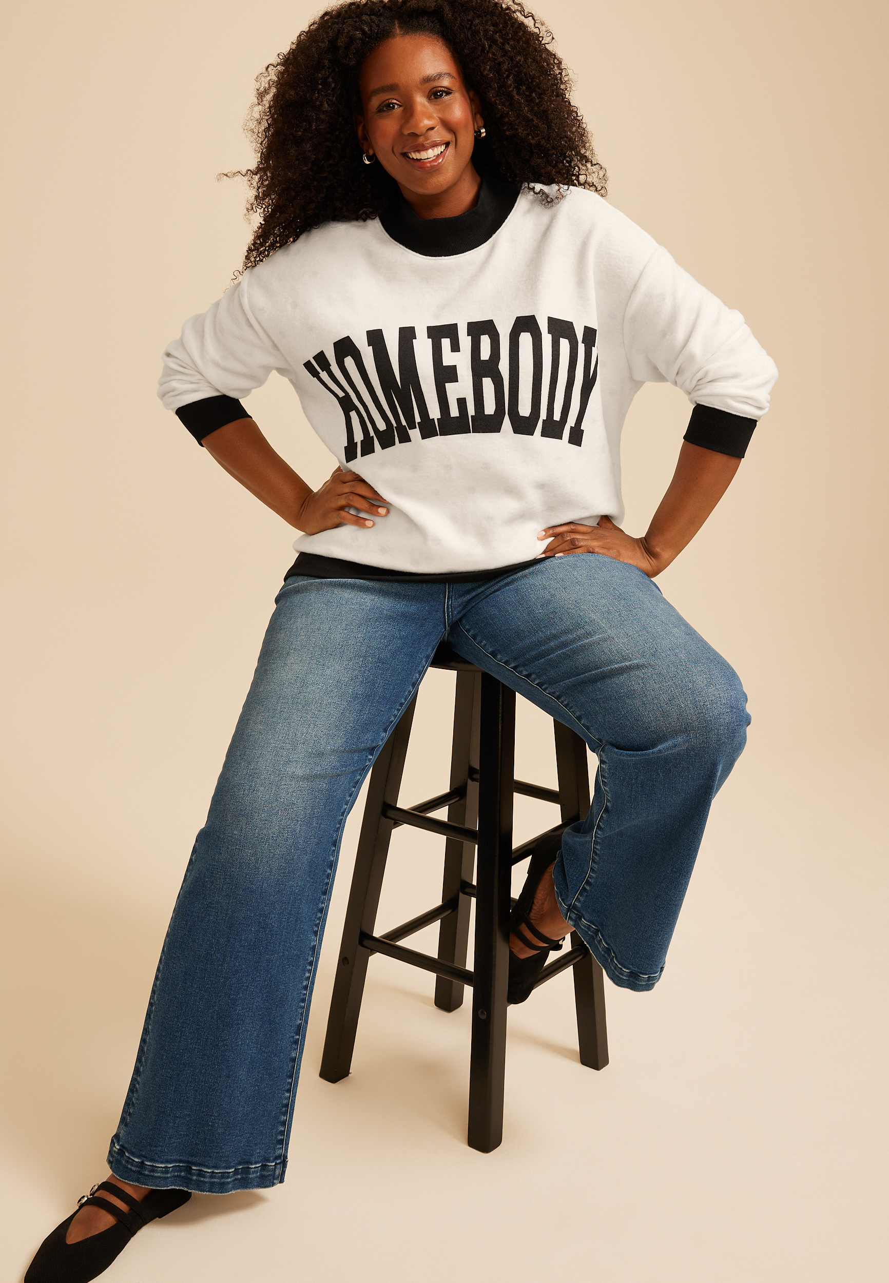 Plus Size Homebody Graphic Mock Neck Sweatshirt, C2969, large