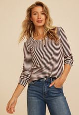 24/7 Super Soft Striped Long Sleeve Crew Neck Tee, C1635, small