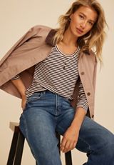 24/7 Super Soft Striped Long Sleeve Crew Neck Tee, C1635, small