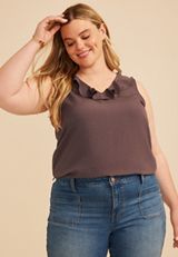 Plus Size Ruffle Trim V Neck Tank Top, C4045, small