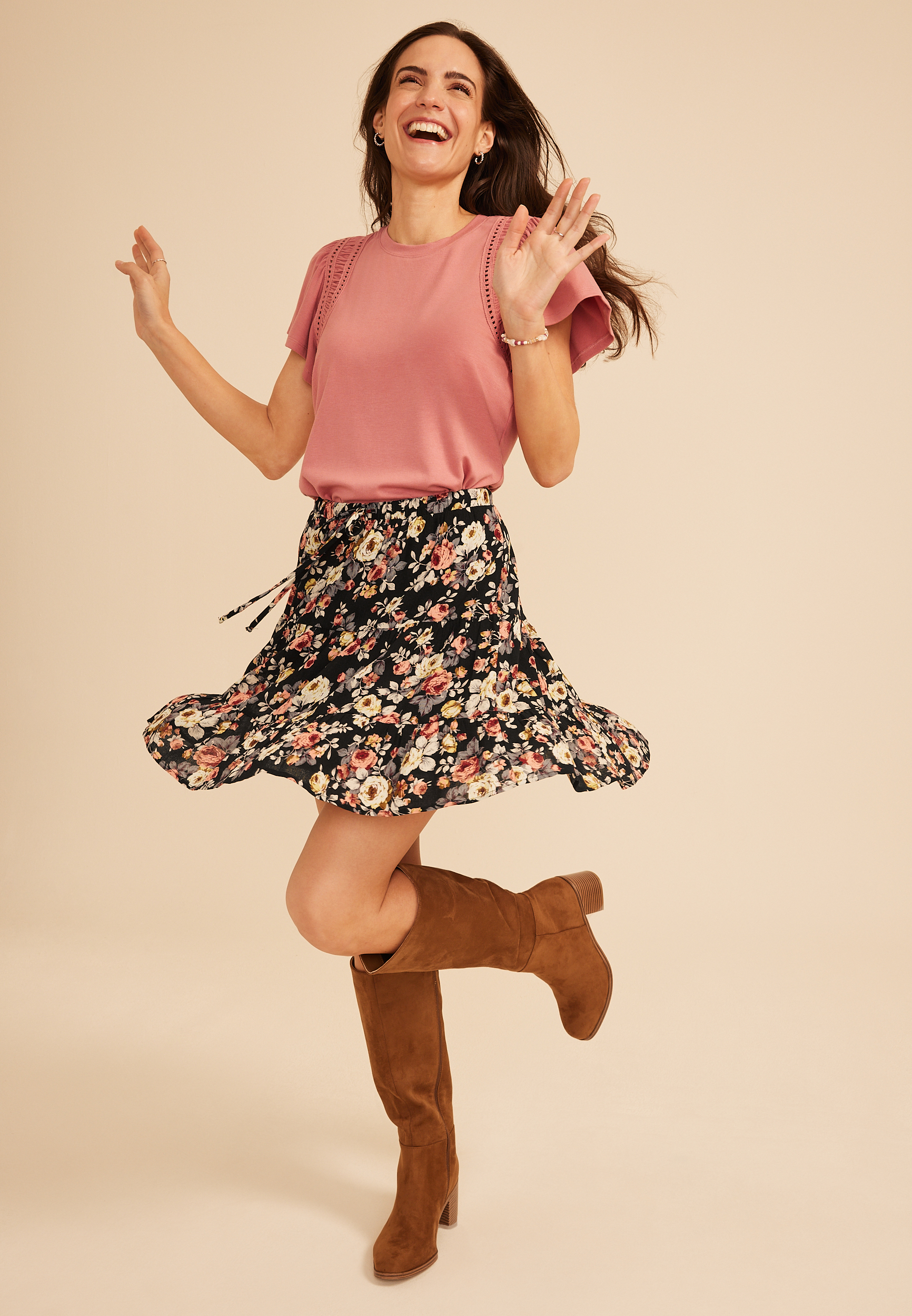 Floral Tiered Mini Skirt, C1756, large