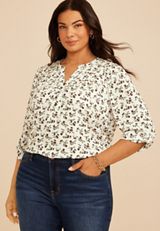 Plus Size Floral Henley Peasant Blouse, C1635, small
