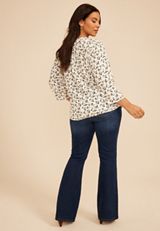 Plus Size Floral Henley Peasant Blouse, C1635, small