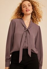 Tie Front Long Sleeve Blouse, C4045, small