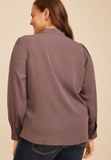 Plus Size Tie Front Long Sleeve Blouse, C4045, small
