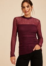 Studio Y Lace Ruched Mock Neck Top, C7923, small
