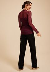 Studio Y Lace Ruched Mock Neck Top, C7923, small