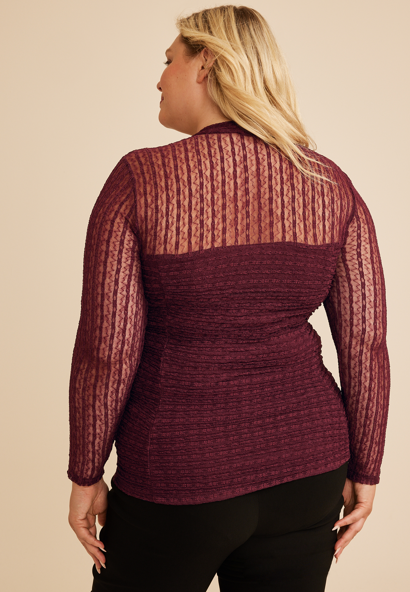 Plus Size Studio Y Lace Ruched Mock Neck Top, C7923, large