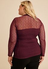 Plus Size Studio Y Lace Ruched Mock Neck Top, C7923, small