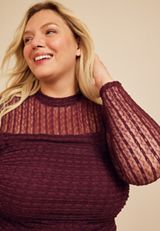Plus Size Studio Y Lace Ruched Mock Neck Top, C7923, small
