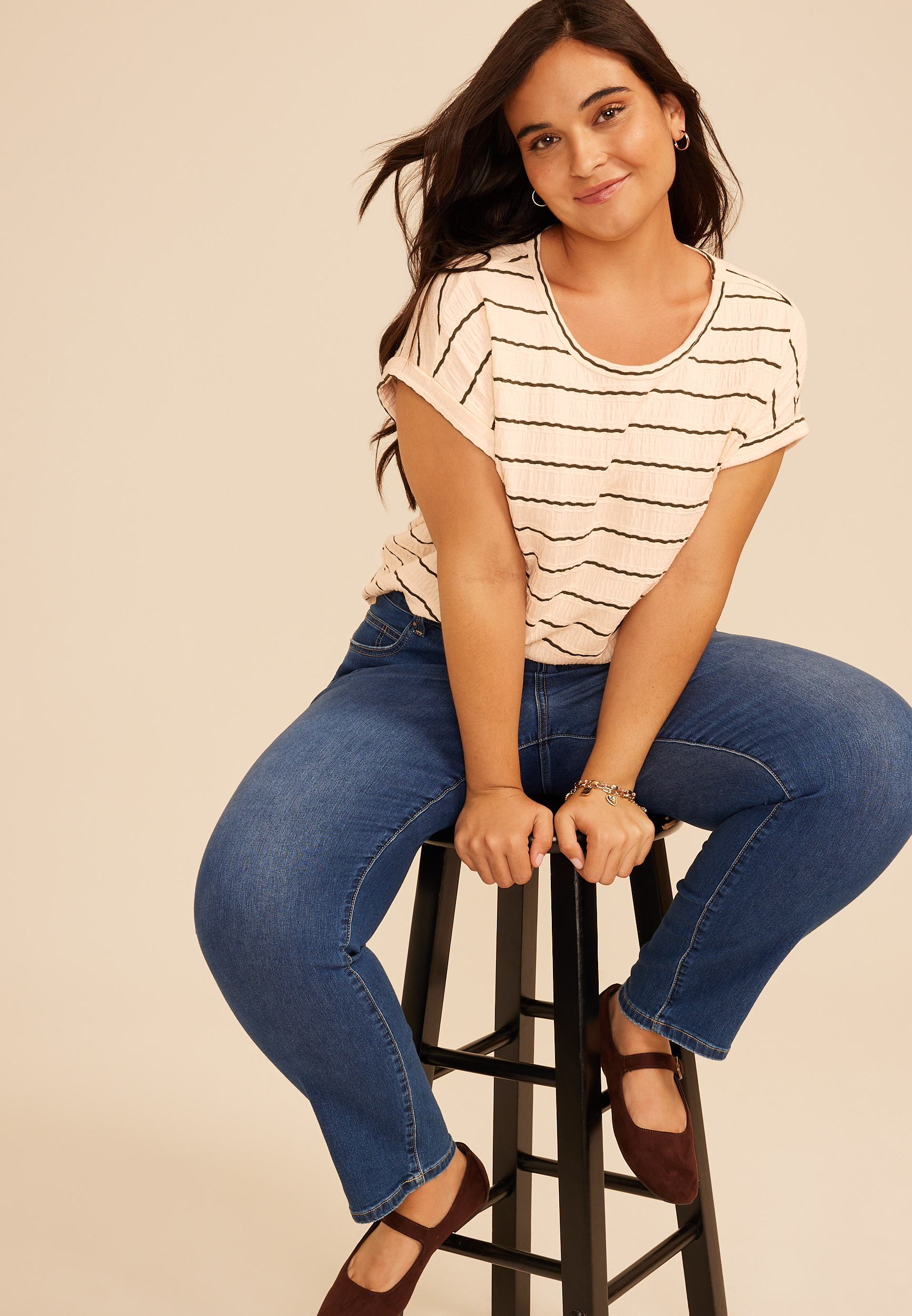 Plus Size 24/7 Clara Striped Jacquard Tee