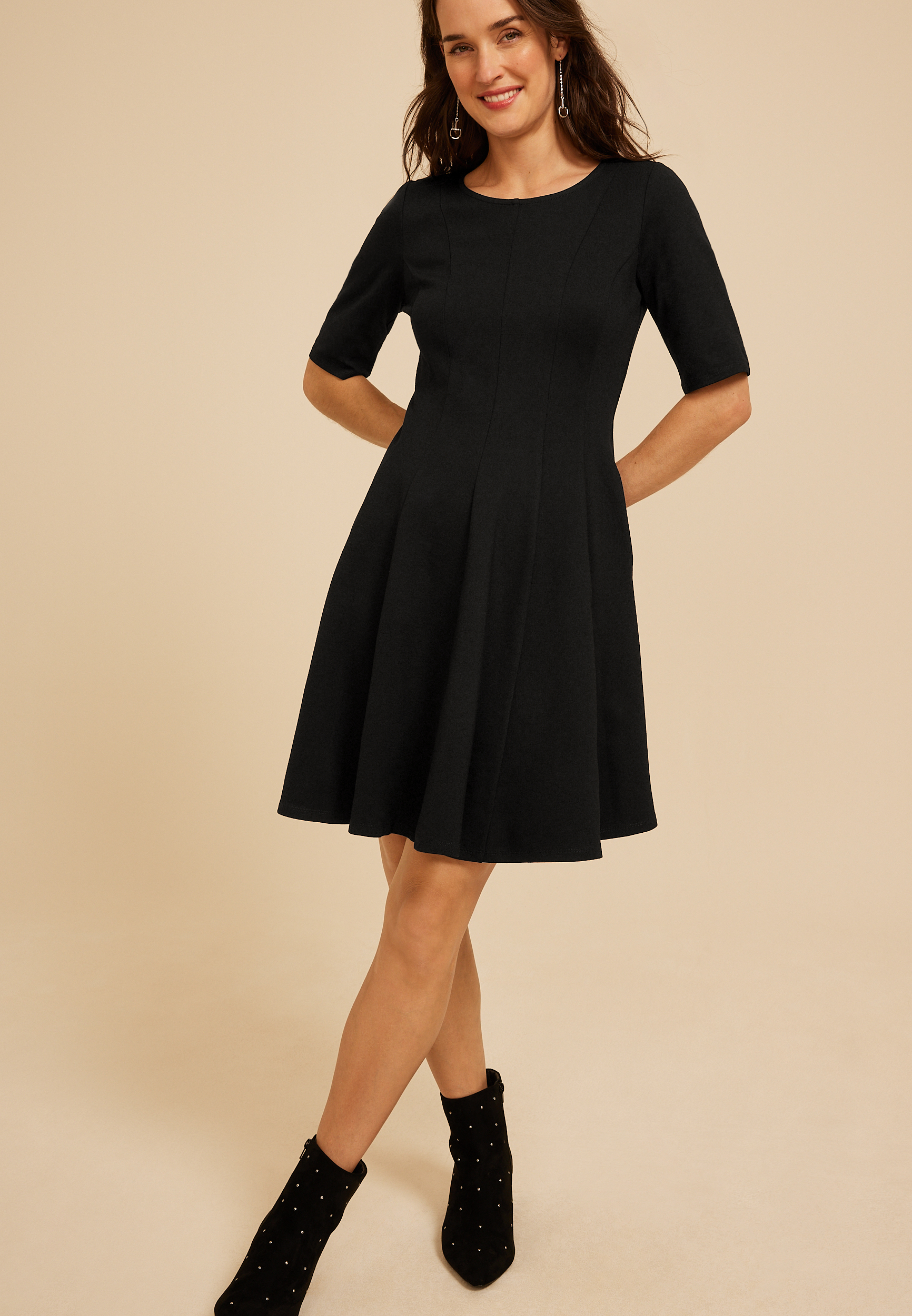 Pleated Ponte Dress, C106, large
