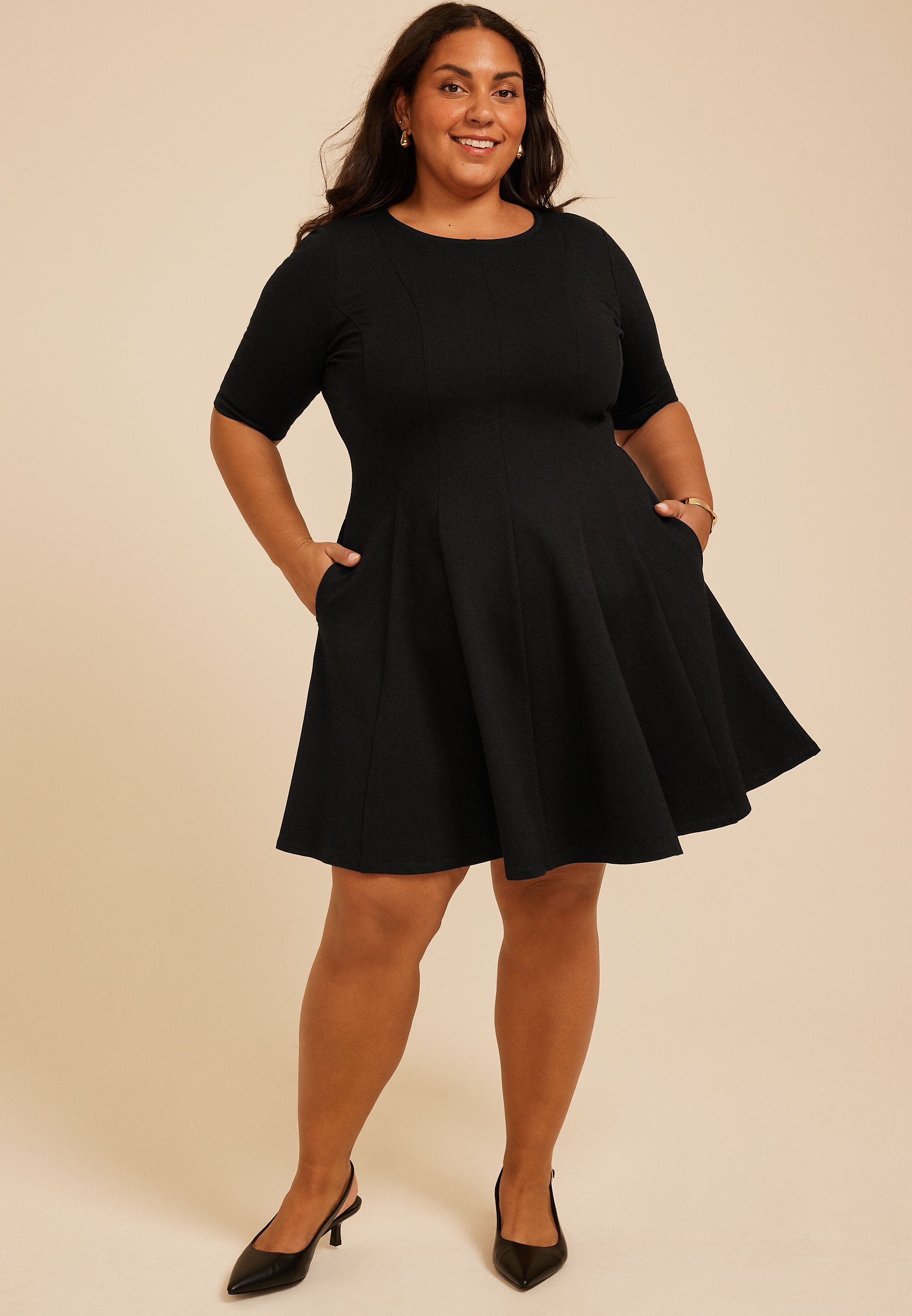 Plus Size Pleated Ponte Dress