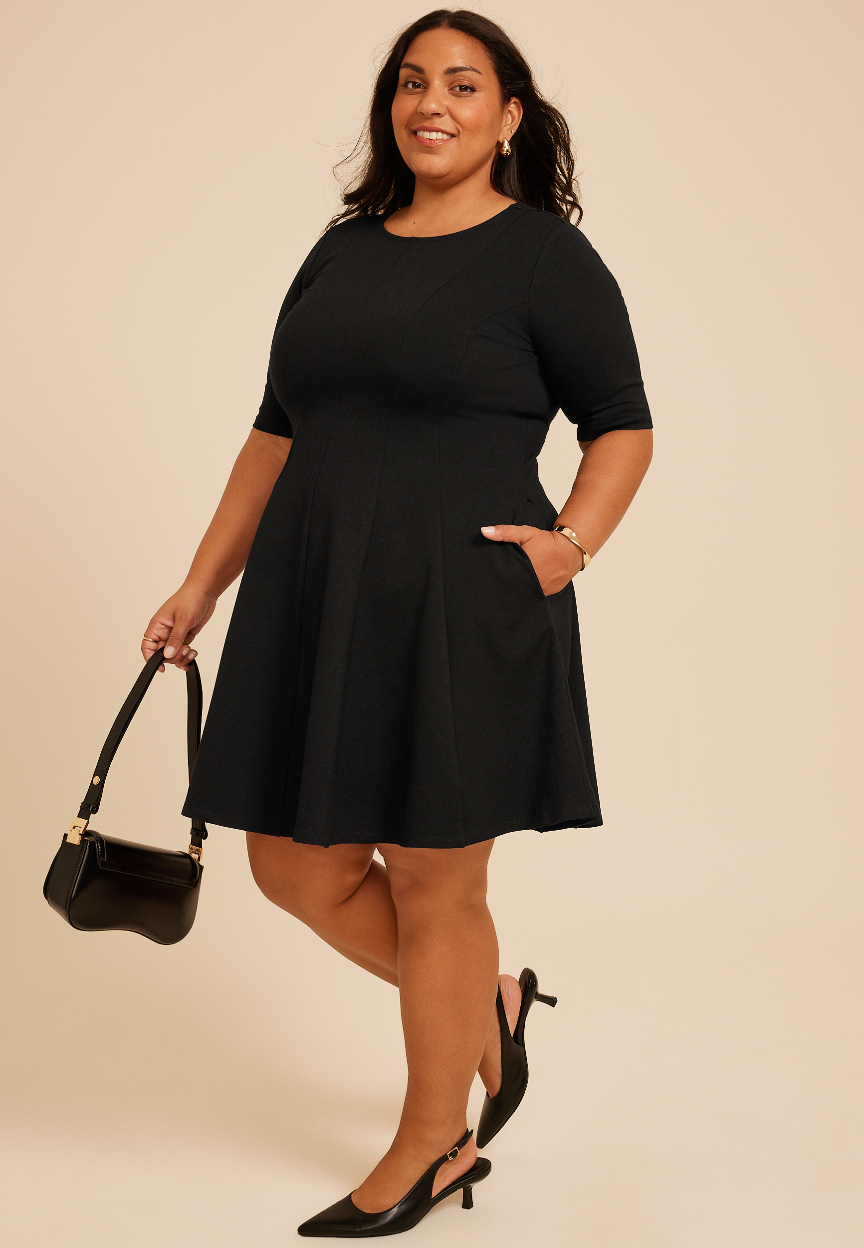 Plus Size Pleated Ponte Dress, C106, large