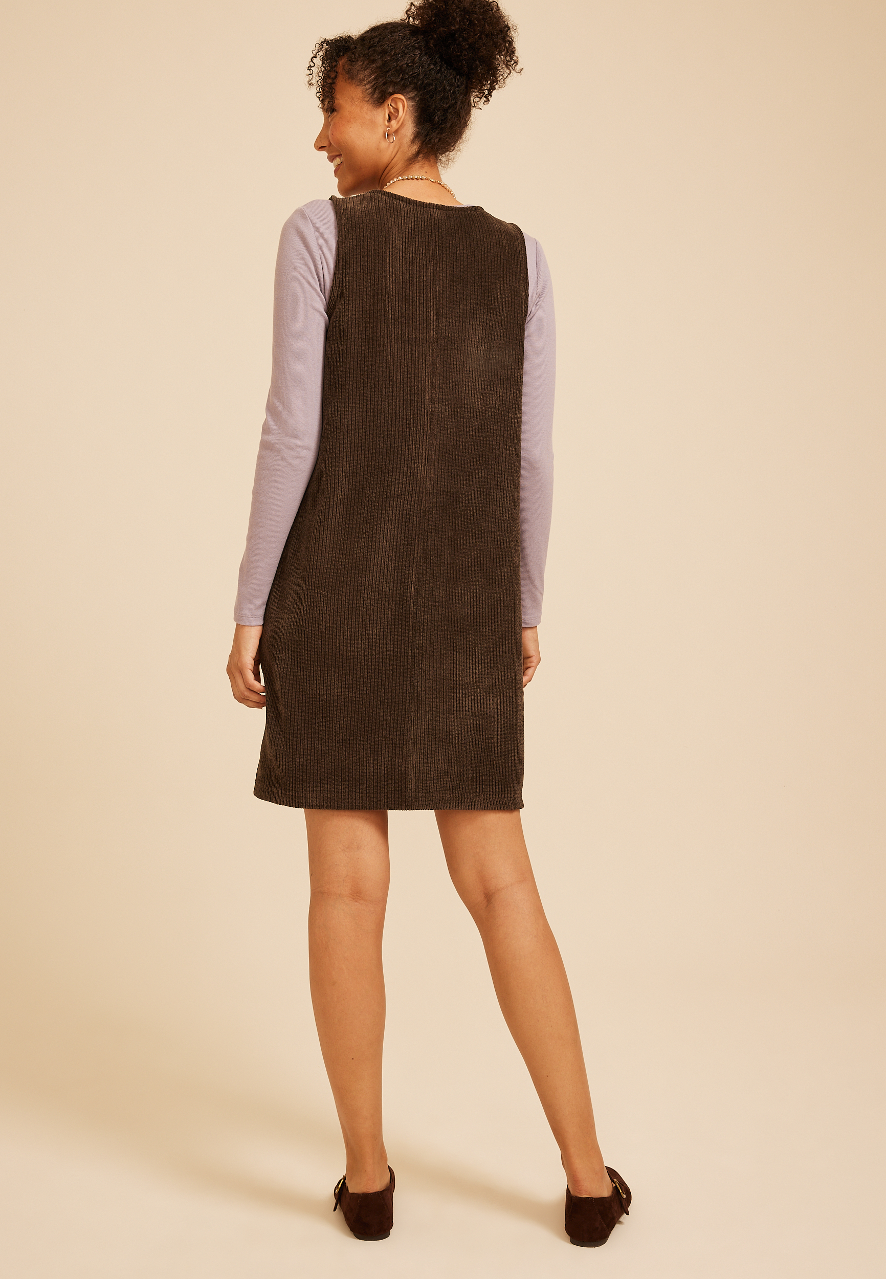 Bare Knit Corduroy Shift Dress, COFFEE BEAN, large