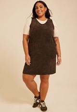 Plus Size Bare Knit Corduroy Shift Dress, COFFEE BEAN, small
