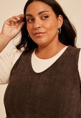 Plus Size Bare Knit Corduroy Shift Dress, COFFEE BEAN, small
