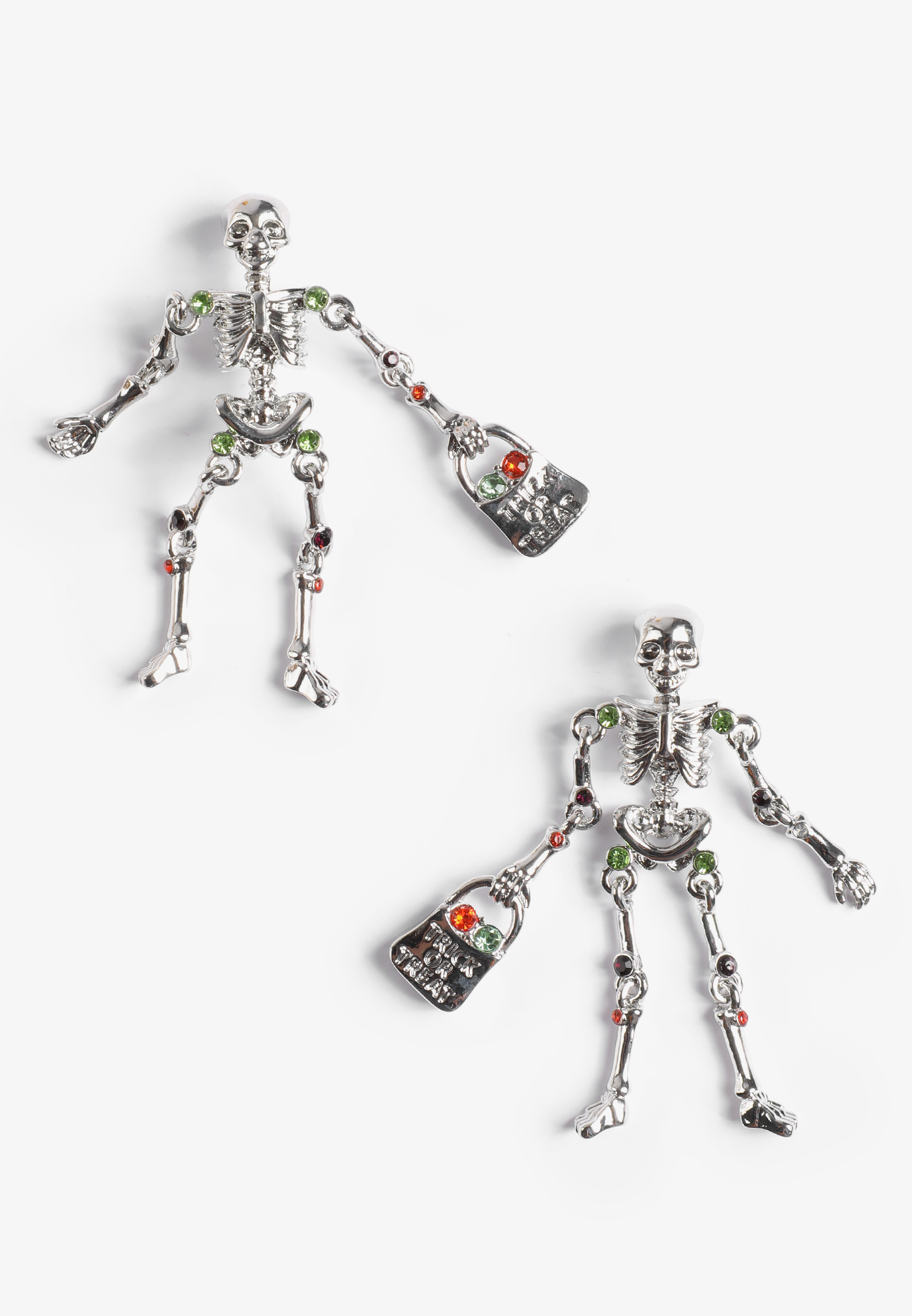 Silver Skeleton Trick Or Treat Drop Earrings