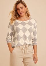 24/7 Dakota Argyle Banded Hem Top, C1524, small