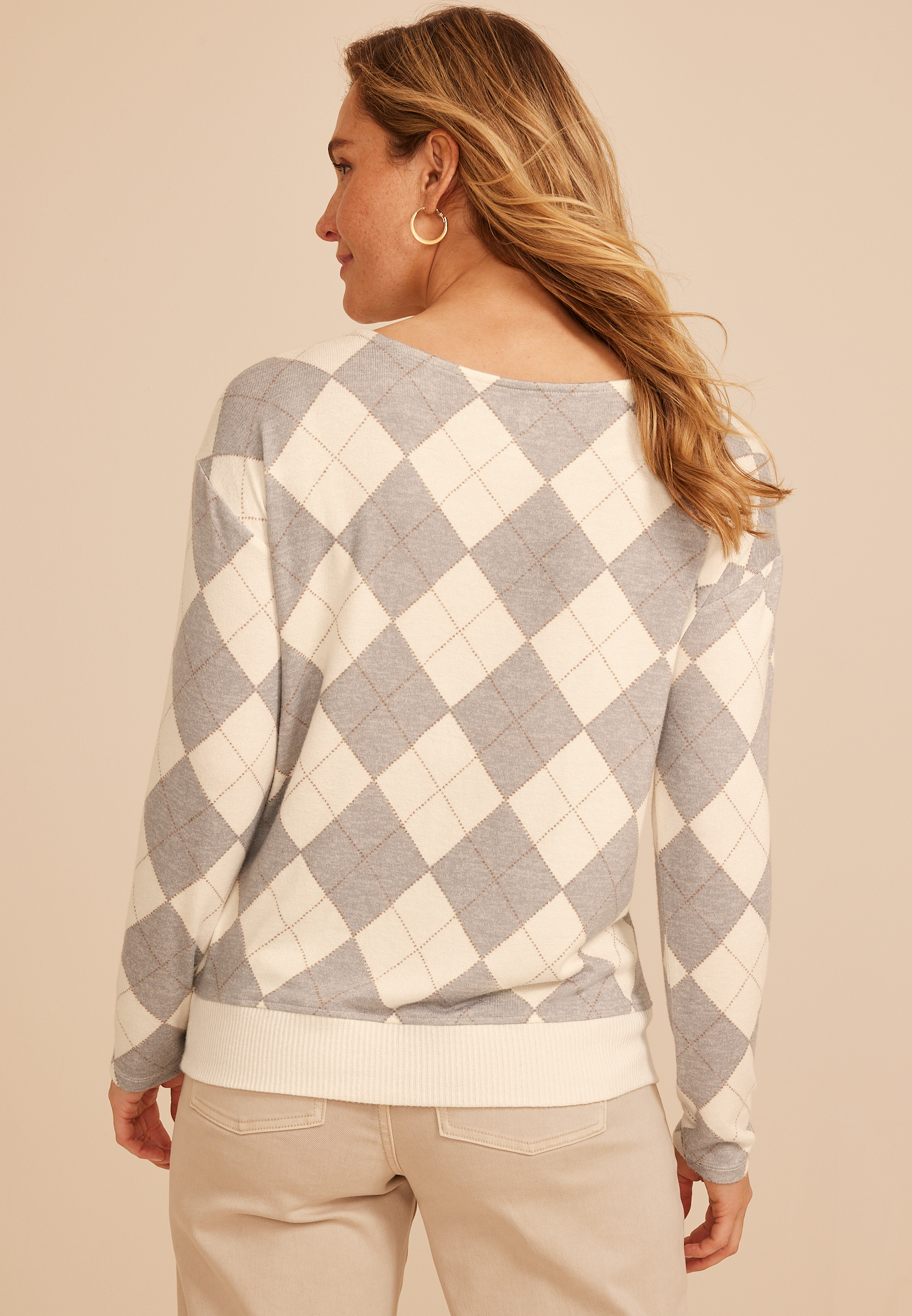 24/7 Dakota Argyle Banded Hem Top, C1524, large