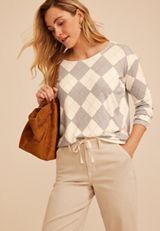 24/7 Dakota Argyle Banded Hem Top, C1524, small