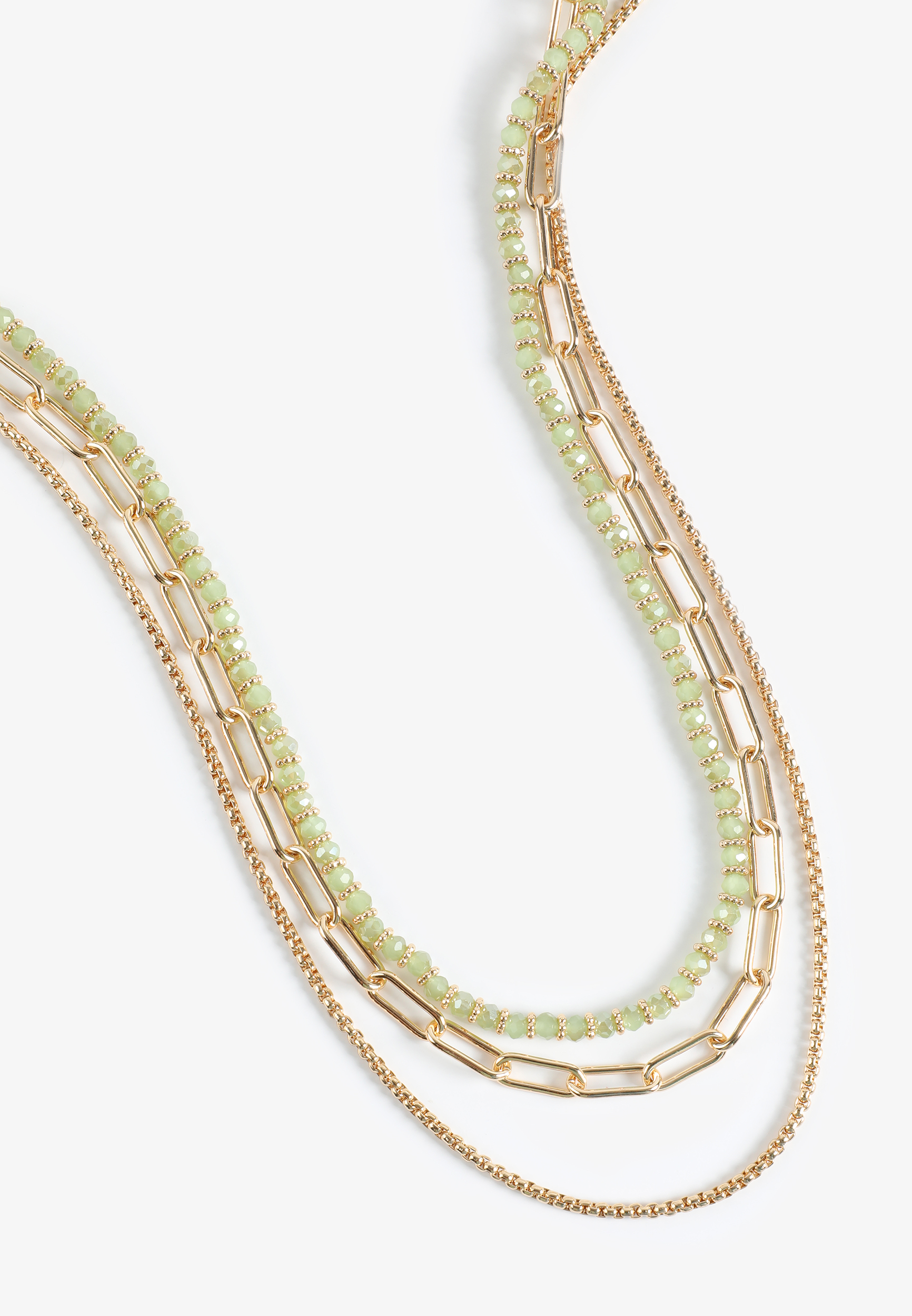 Gold And Green Beaded Layered Necklace