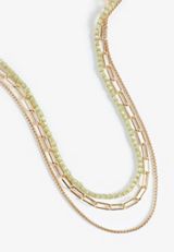 Gold And Green Beaded Layered Necklace, C605, small
