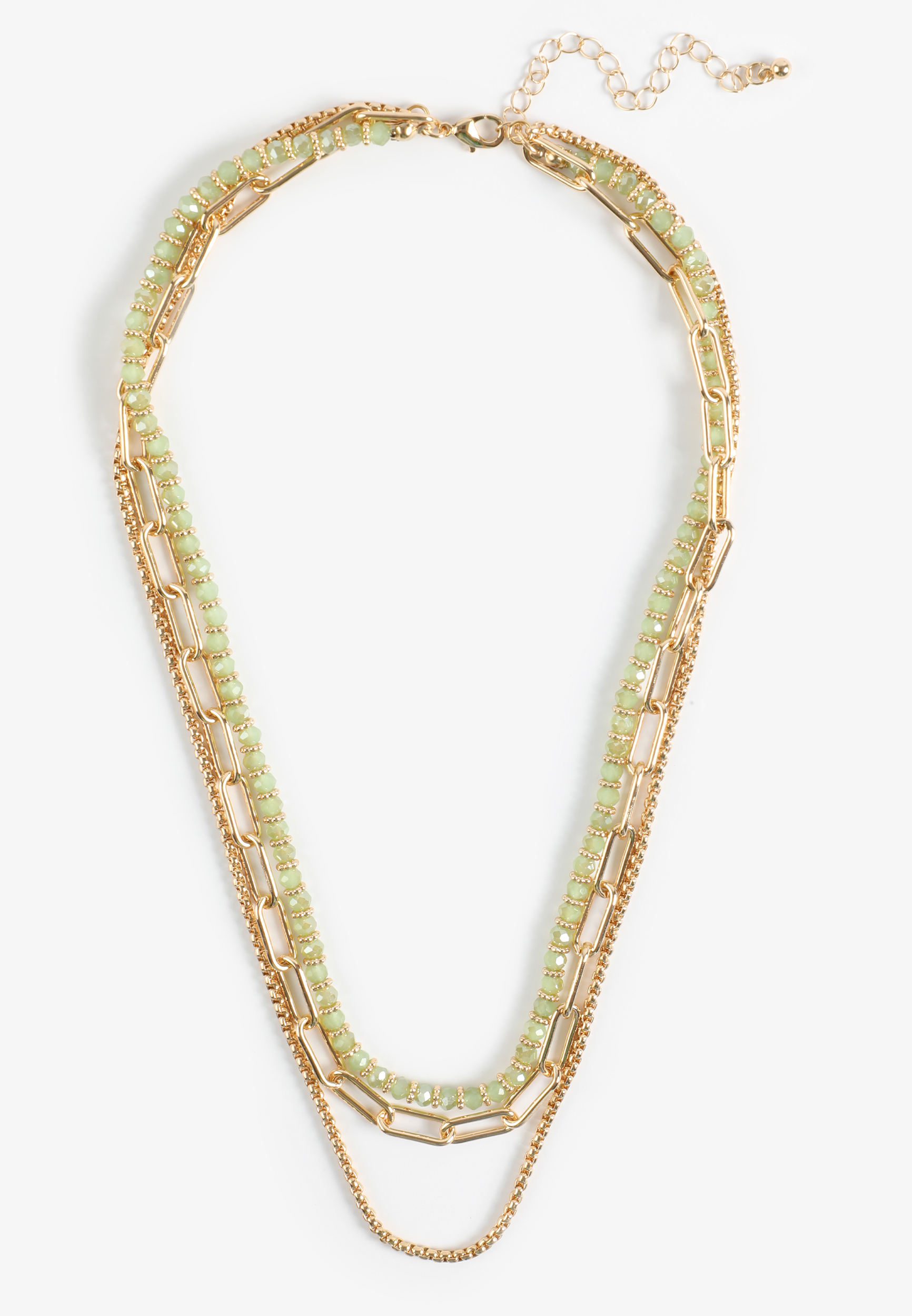 Gold And Green Beaded Layered Necklace, C605, large