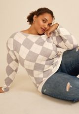 Plus Size 24/7 Dakota Argyle Banded Hem Top, C1524, small