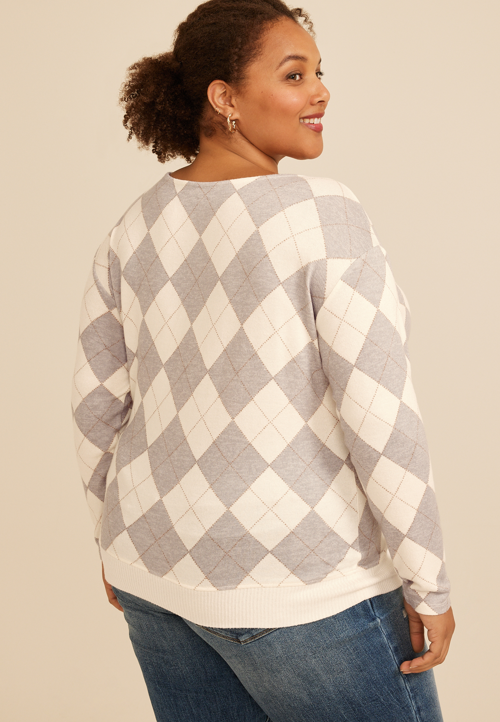 Plus Size 24/7 Dakota Argyle Banded Hem Top, C1524, large