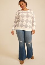 Plus Size 24/7 Dakota Argyle Banded Hem Top, C1524, small