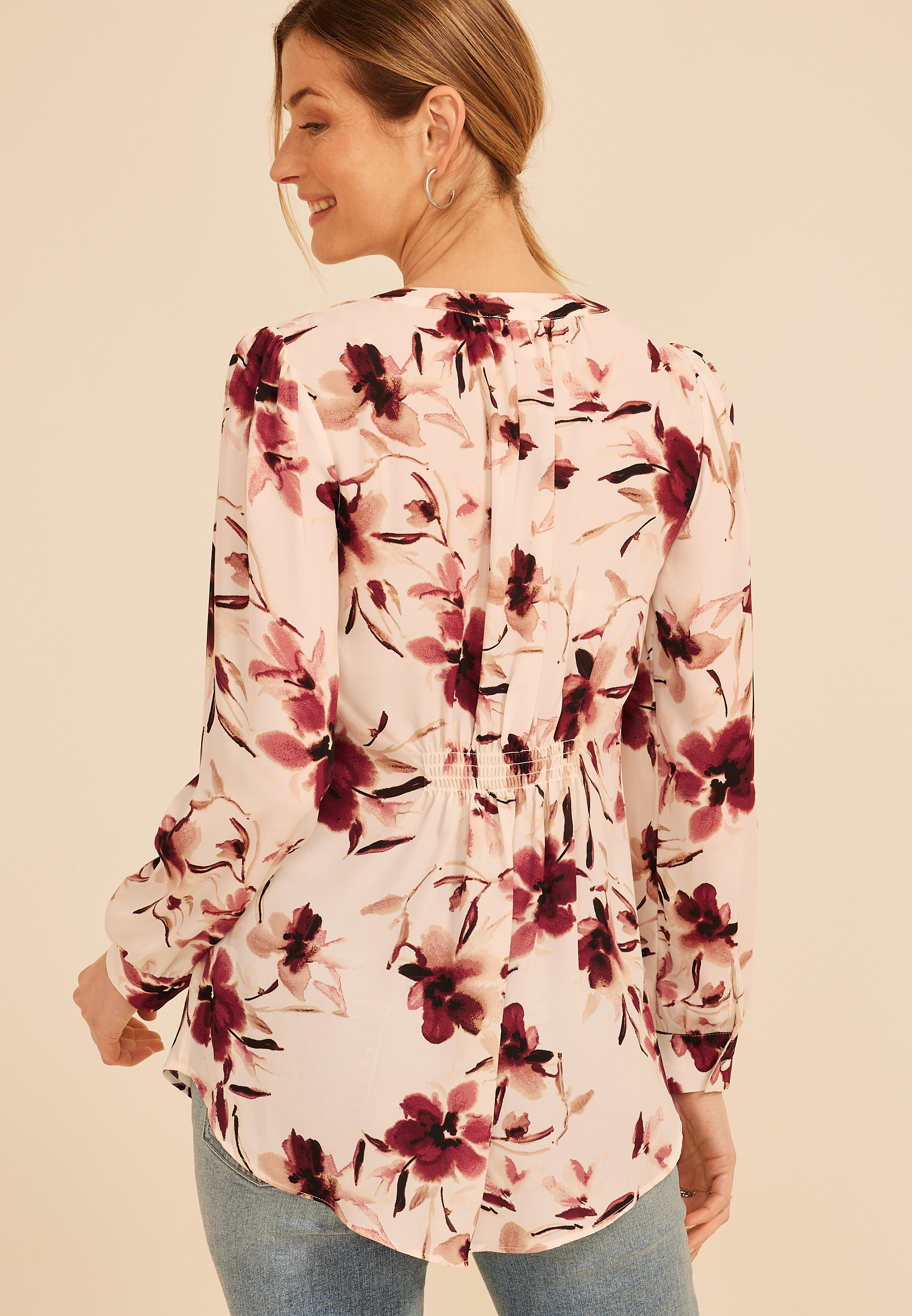 Floral Split V Neck Blouse, C1677, large