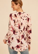 Floral Split V Neck Blouse, C1677, small