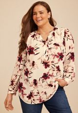 Plus Size Floral Split V Neck Blouse, C1677, small