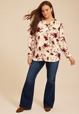 Plus Size Floral Split V Neck Blouse, C1677, small