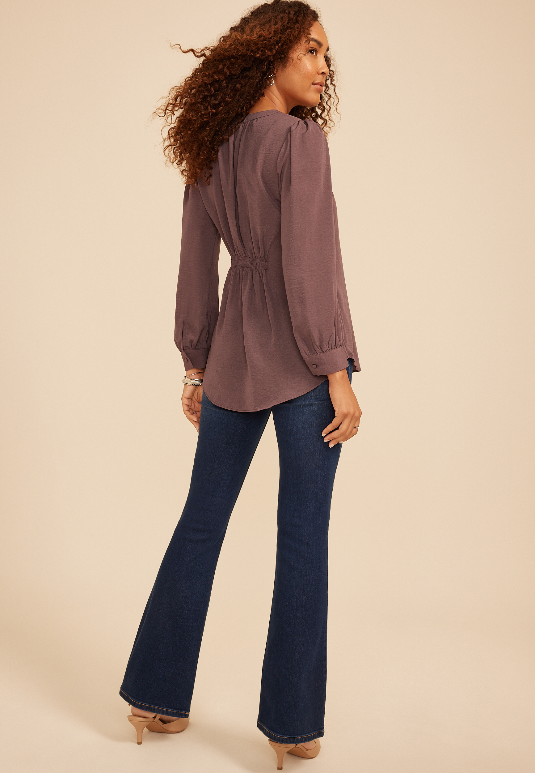 Split Neck Cinched Back Blouse, C4045, large