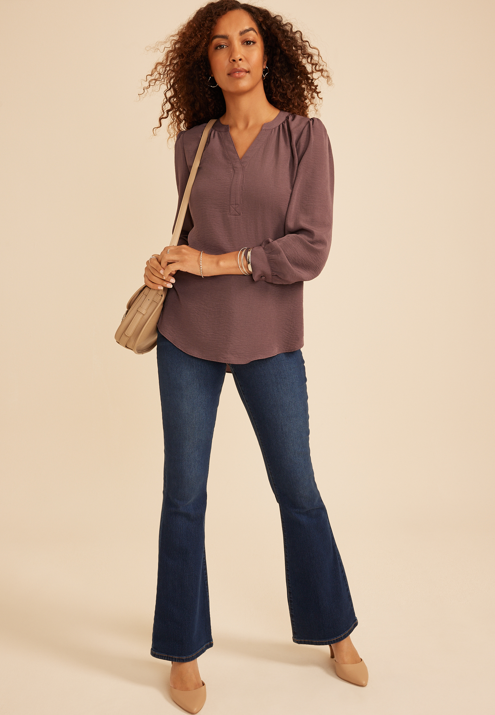 Split Neck Cinched Back Blouse, C4045, large