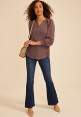 Split Neck Cinched Back Blouse, C4045, small