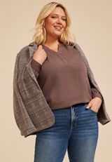 Plus Size Split Neck Cinched Back Blouse, C4045, small
