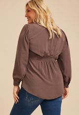 Plus Size Split Neck Cinched Back Blouse, C4045, small