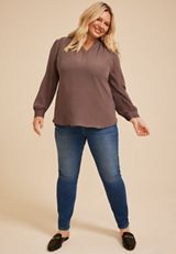 Plus Size Split Neck Cinched Back Blouse, C4045, small