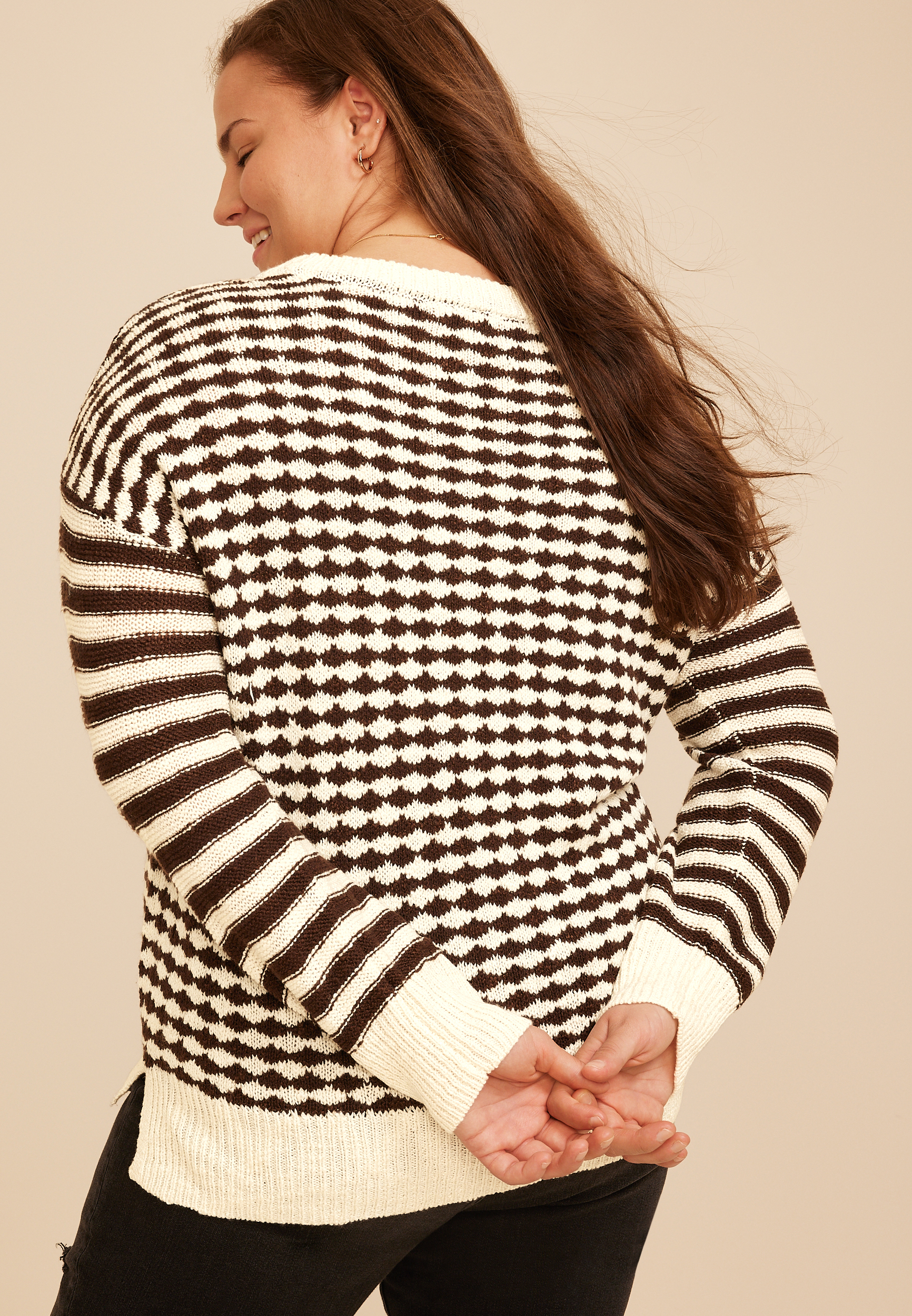 Plus Size Multi Dot Stripe Sweater, C3681, large