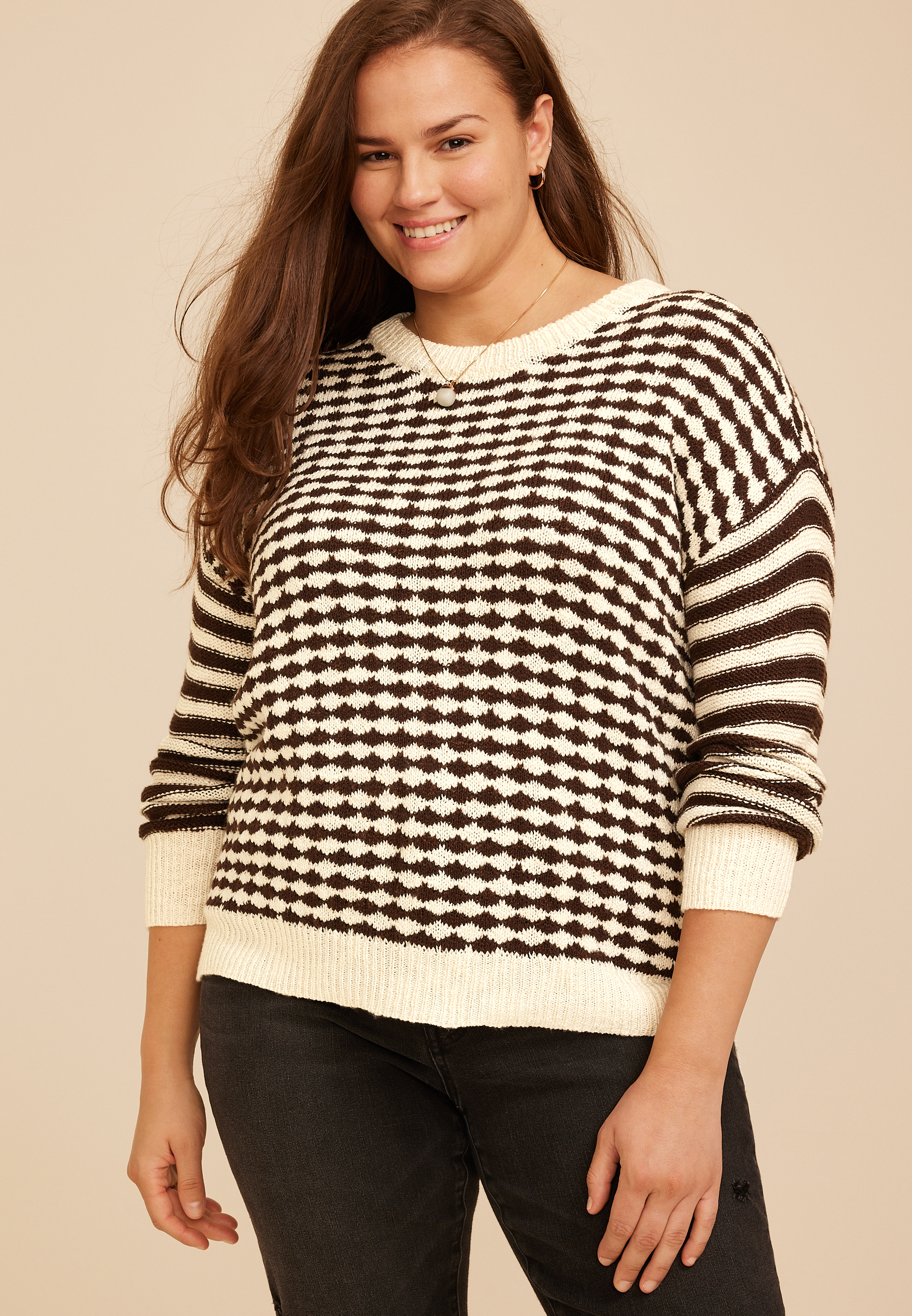 Plus Size Multi Dot Stripe Sweater, C3681, large