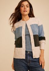 Colorblock Crew Neck Button Front Cardigan, C3681, small