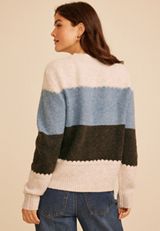 Colorblock Crew Neck Button Front Cardigan, C3681, small