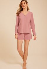 Henley Long Sleeve Top And Short Pajama Set, C1395, small