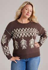 Plus Size Nordic Fair Isle Crew Neck Sweater, C5288, small