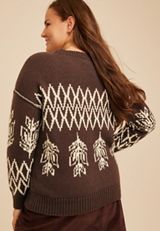 Plus Size Nordic Fair Isle Crew Neck Sweater, C5288, small